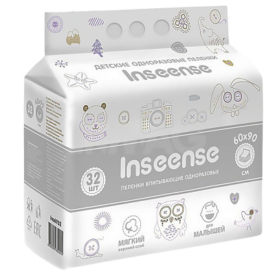 Пеленка впитывающая одноразовая размер 60х90 см 32 штуки Inseense 1